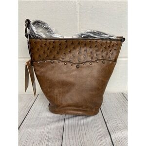 Justin Brown Faux Leather Bucket Bag Western Studded‎ Accent Purse